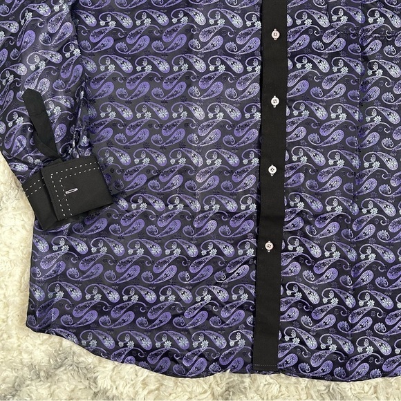 FERRECCI Men’s Satine Hi-1013 Purple & Black Flower Button Down Dress Sh… - Picture 6 of 12